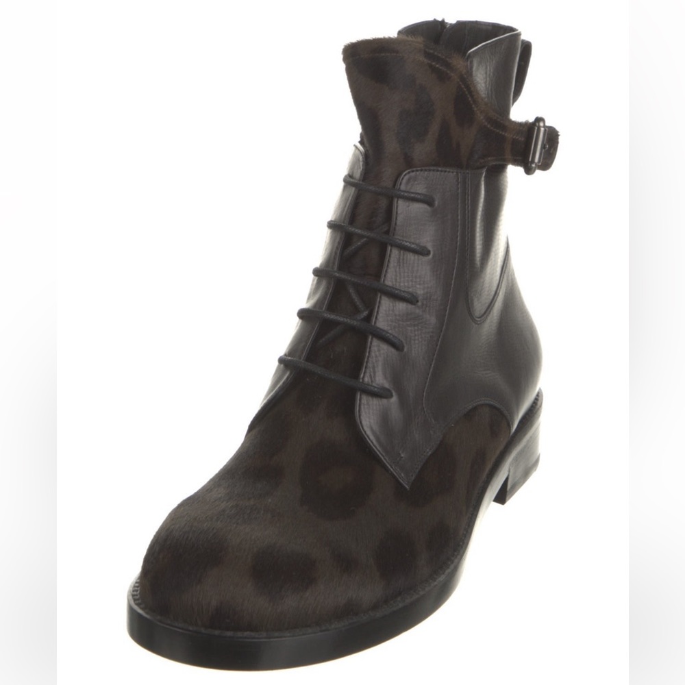 Lanvin Luxury Calf Hair Ankle Combat Boots